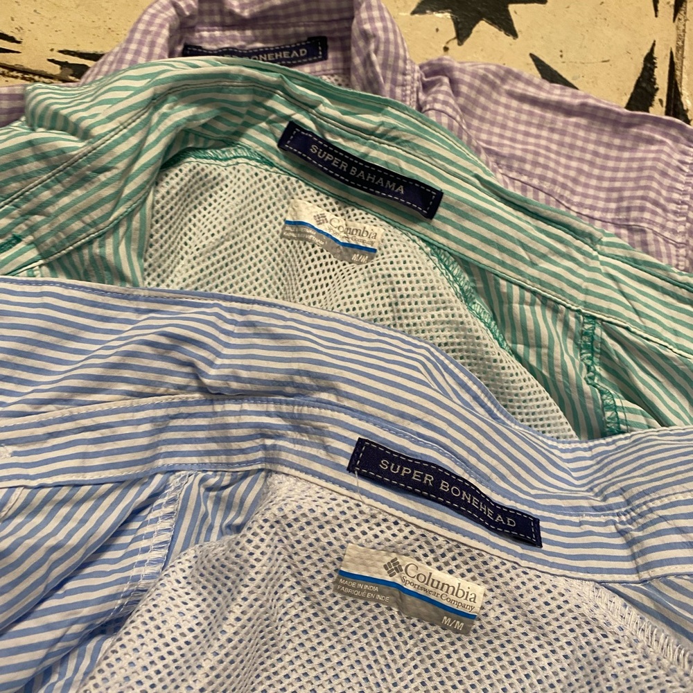 Columbia Striped Blue and Green Shirts